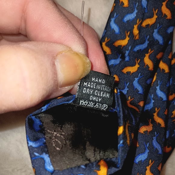 Lagerfeld Paris Blue Bunny Silk Tie (Handmade in Italy) - Picture 5 of 6
